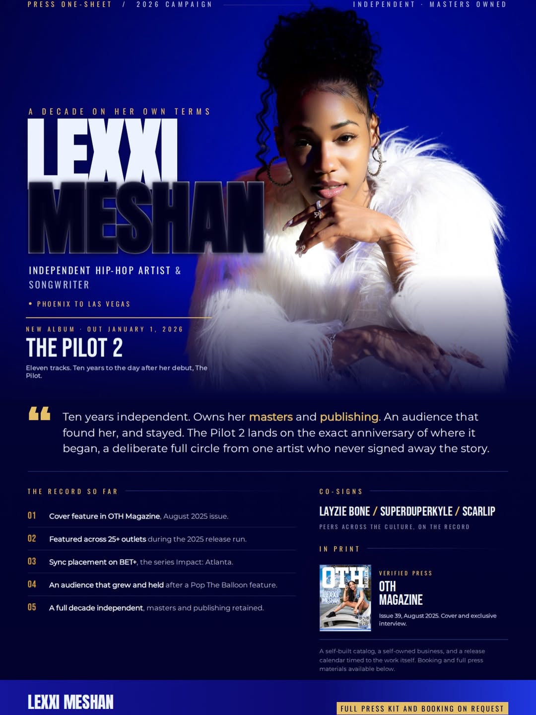 Lexxi Meshan press one-sheet: a decade on her own terms, The Pilot 2
